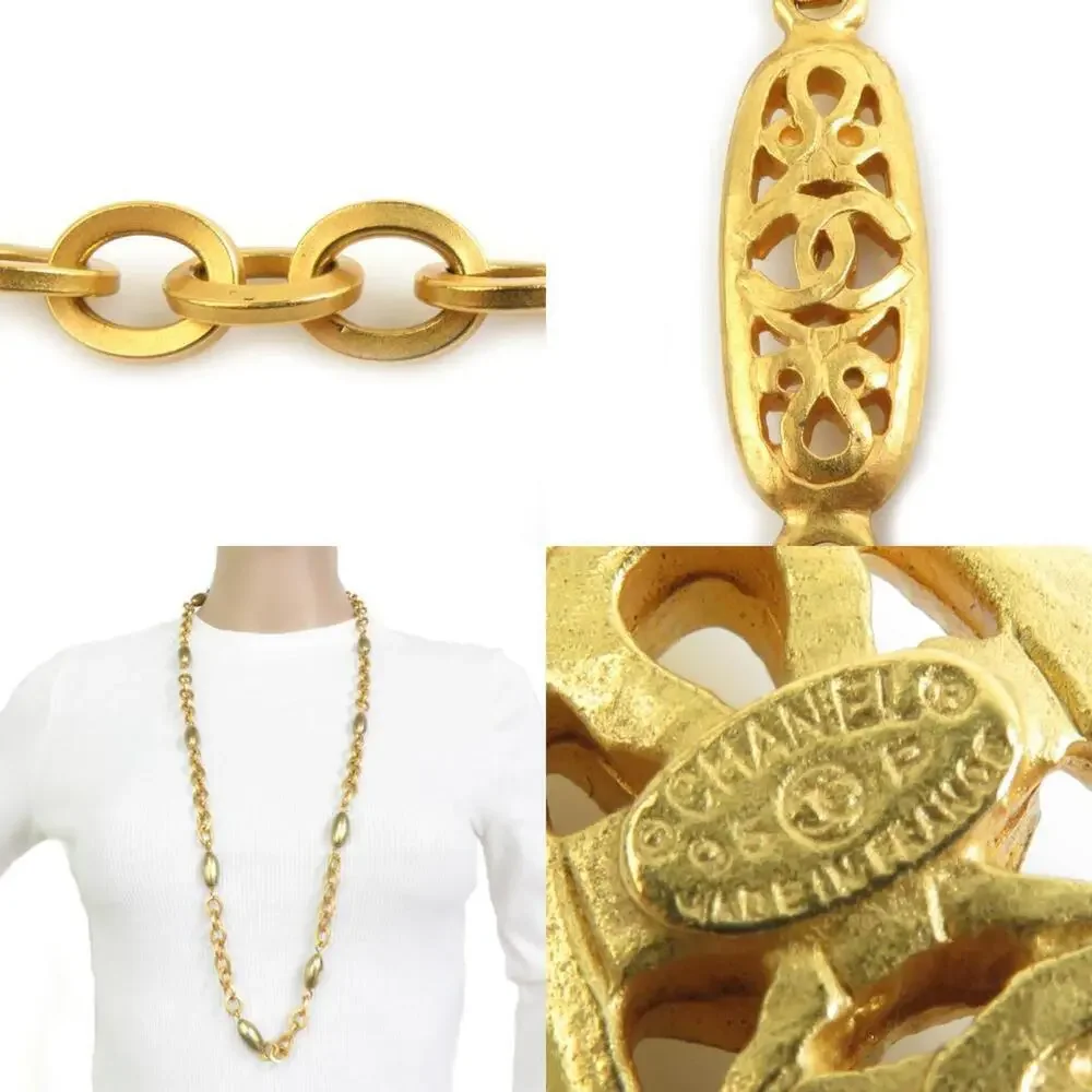 CHANEL Gold Pearl Logo Necklace